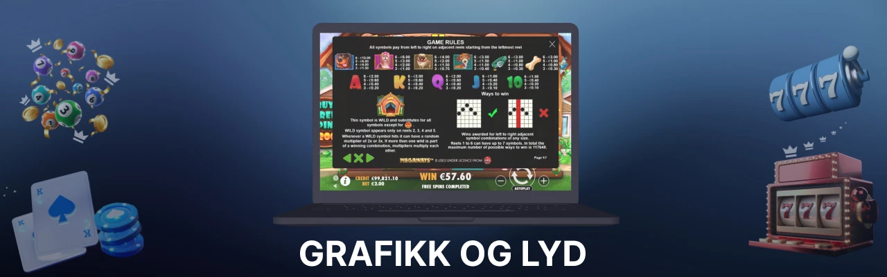 Grafikk og lyd hos spilleautomaten dog house megaways